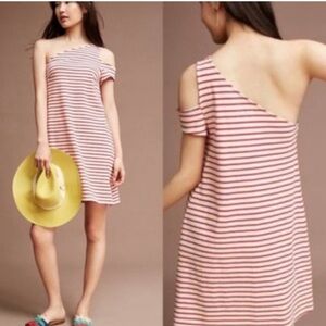 Maeve Anthropologie striped one shoulder off the shoulder asymmetrical dress